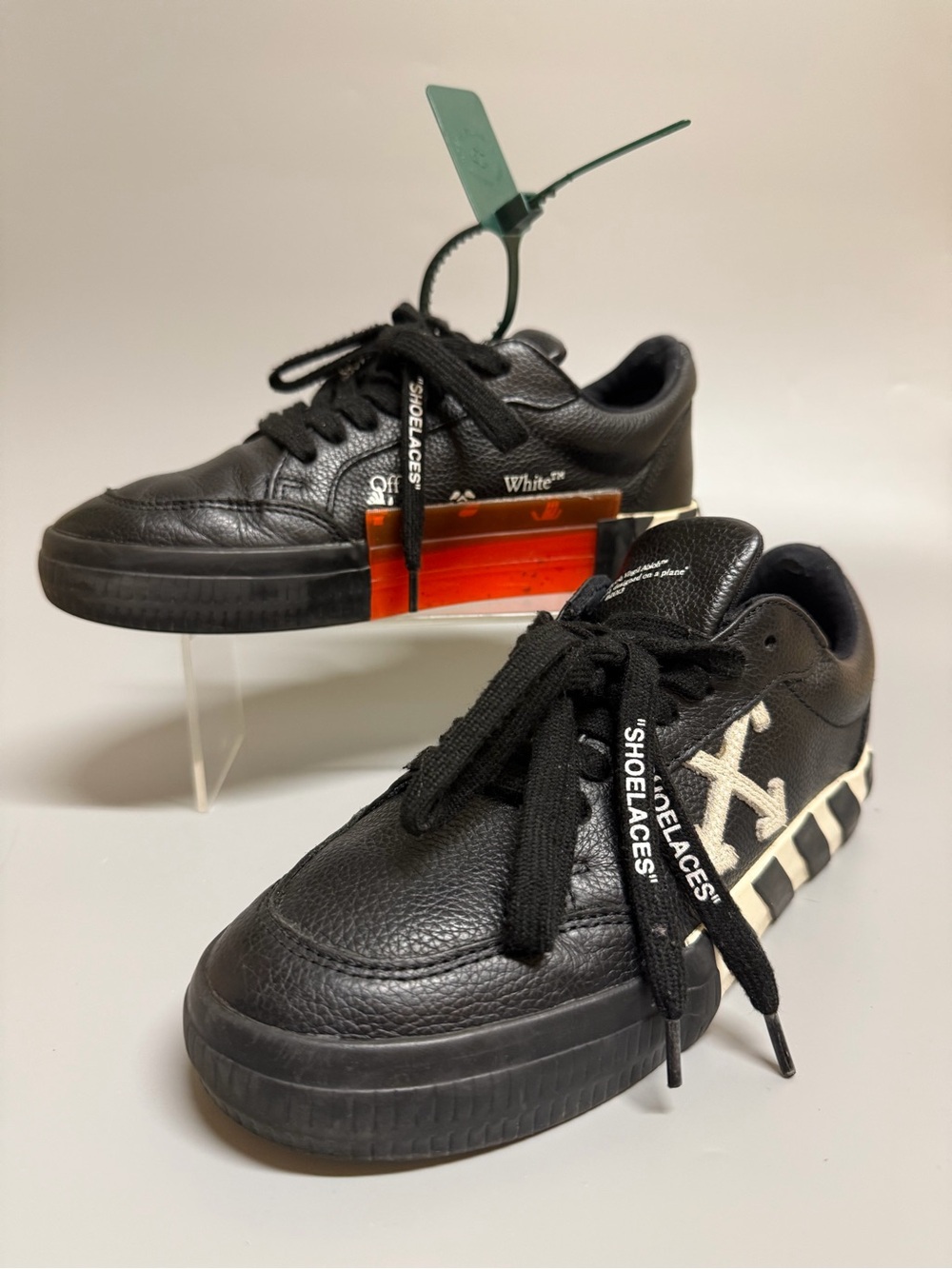 Off White Virgil Abloh Vulcanized Low Leather Sneakers Black Size 38